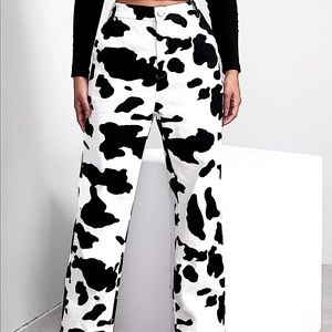 Buttoned Front Cow Print Pants